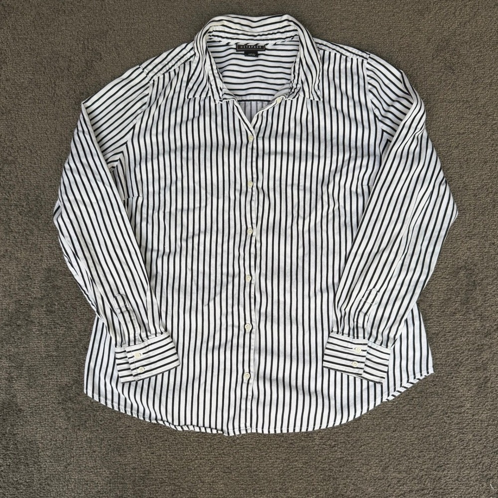 Metaphor Womens XL Black White Striped Button Down Long Sleeve Cotton Shirt